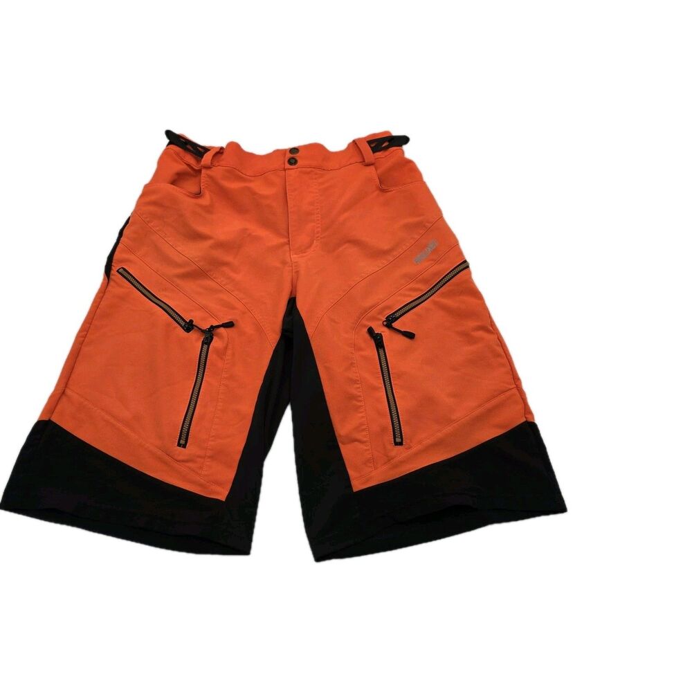 Arsuxeo Shorts Mens Medium Orange Cycling Biker Stretch Zip Pockets Adjustable